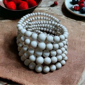Vintage Multistrand Wide Tapered White Plastic Bead Wrap Bracelet